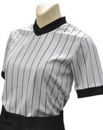 BKS215 Women's V-Neck Performance Mesh Shirt-- Grey w/ Black Pin Stripes